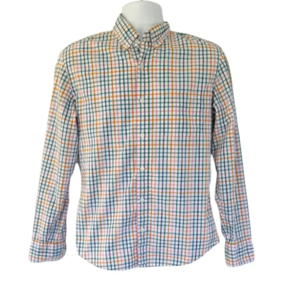 J. Crew orange green flex washed slim untucked button down dress shirt medium